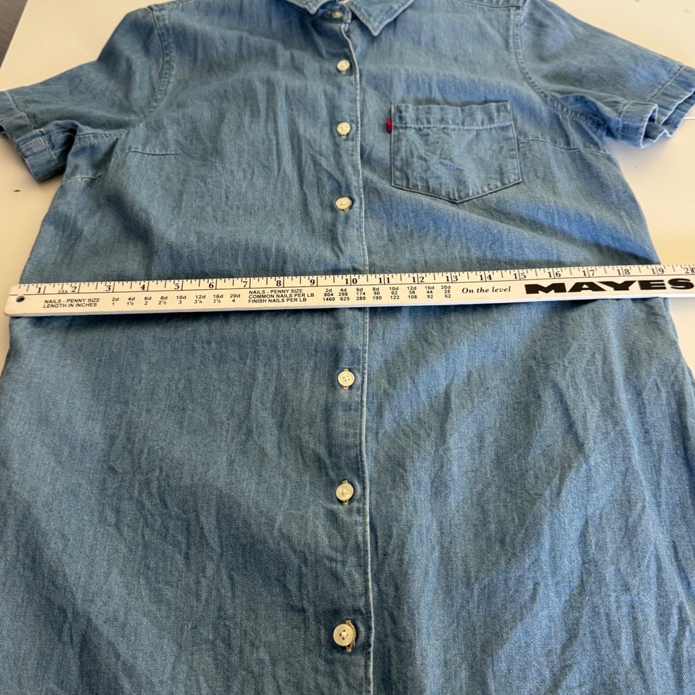 Levi's Women's Chambray Denim Shirt Dress Blue Button Front Short Sleeve Size S - Picture 9 of 10